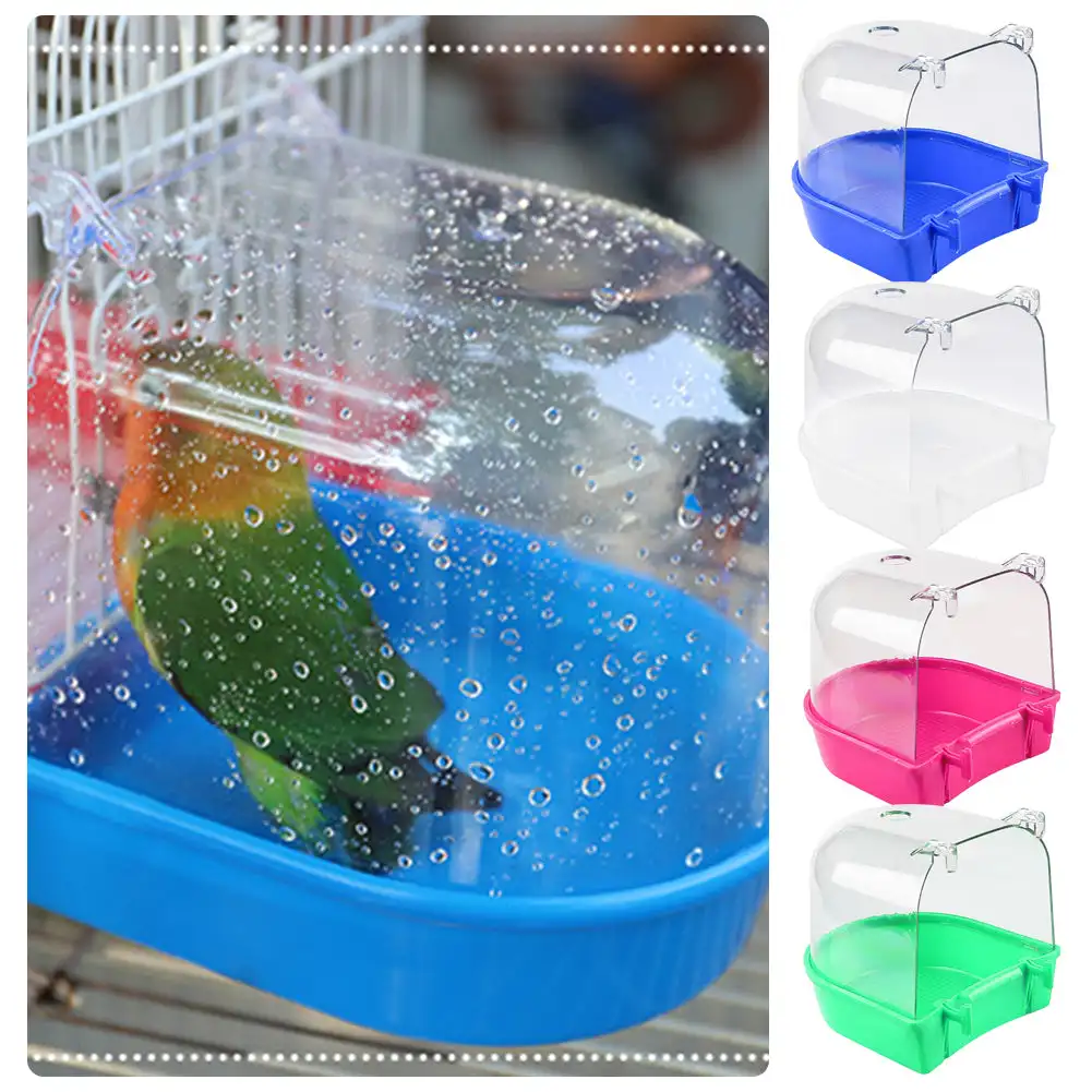 1Pcs Bird Bath Tub for Cage Parrot Anti-Slip Birdbath Shower Accessories Hanging Bird Cage Bathing Box for Little Bird Canary