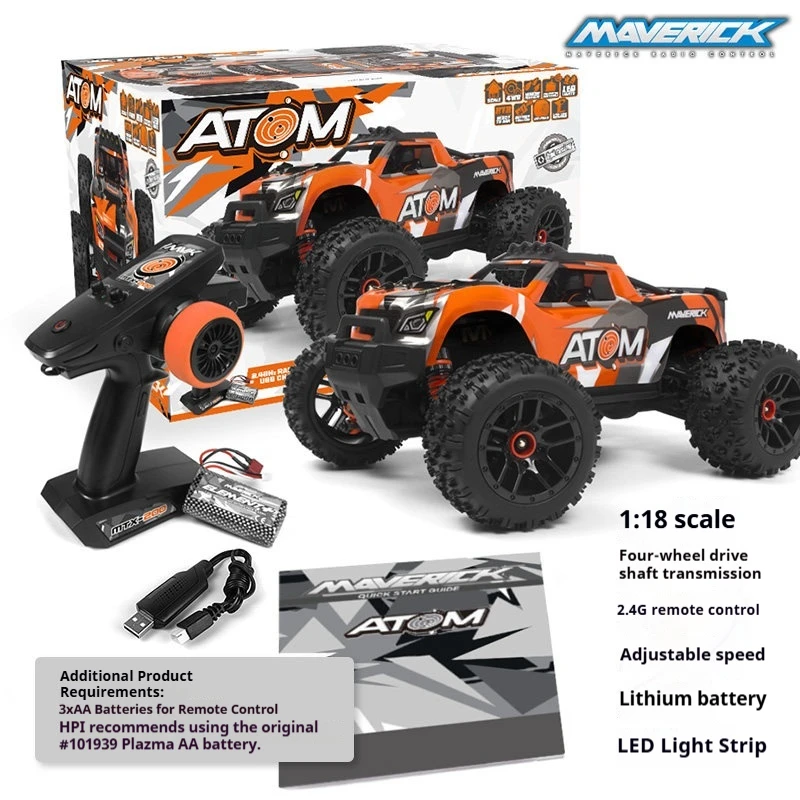

Maverick Atom 1/18 Scale 4wd High Speed Rc Truck 2.4g Remote Control Car With Lithium Battery Led Lights Boy Toy Gift