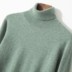 Nuovo autunno e inverno 100% maglione di Cashmere da uomo con risvolto alto Plus Size Pullover a maniche lunghe maglione di lana da lavoro.