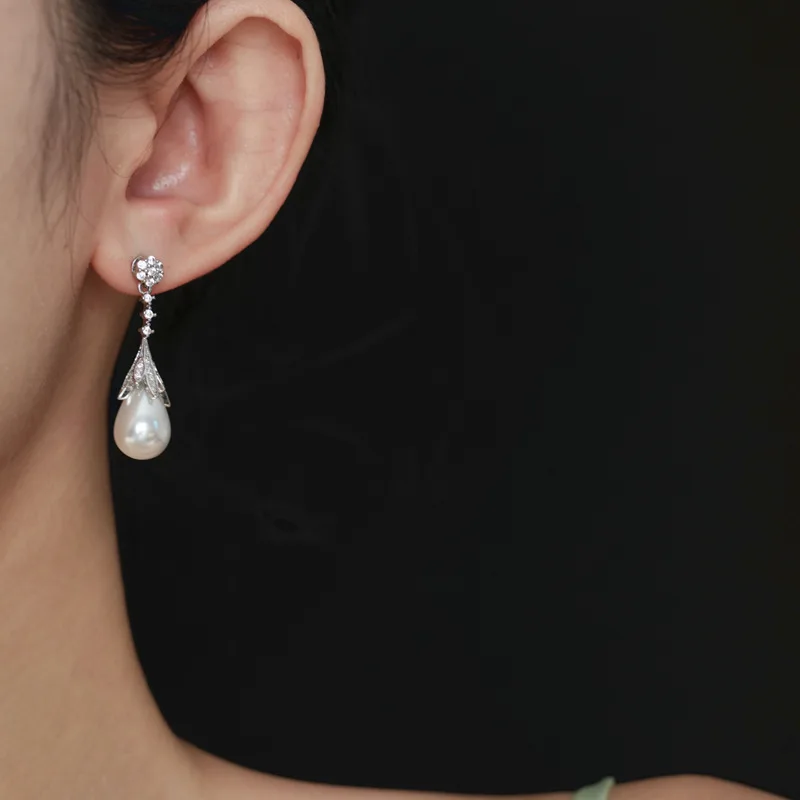 Pearl Drop Earrings Silver Plated Vintage Elegant Sophisticated Classy Convertible Earclip Women Office Daily Party Jewelry