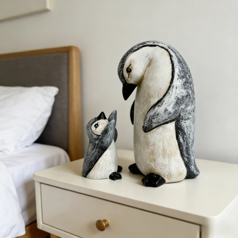 Animal Ornament Cute Parent Child Penguin Resin Statue Desktop Decor Creative Craft Ornament for Living Room Bedroom Decoration