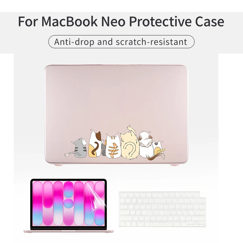4-in-1 Laptop Case Set For Macbook Neo 13inch 2026 PVC Matte Hard Shell Laptop Case Cartoon Shell for A3404 A18 Pro