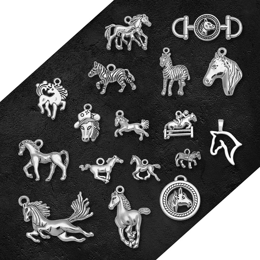 Antique Silver Plated Running Horse Head Animals Charms Zebra Pendants For Diy Jewelry Making Materials Supplies Accessories