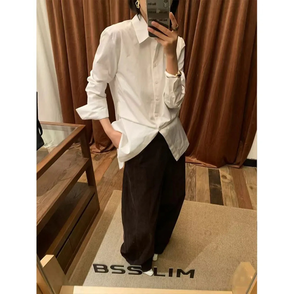 

Early Spring Waist-cinching Design Back Tie Long-Sleeved Cotton Shirt Top for Women