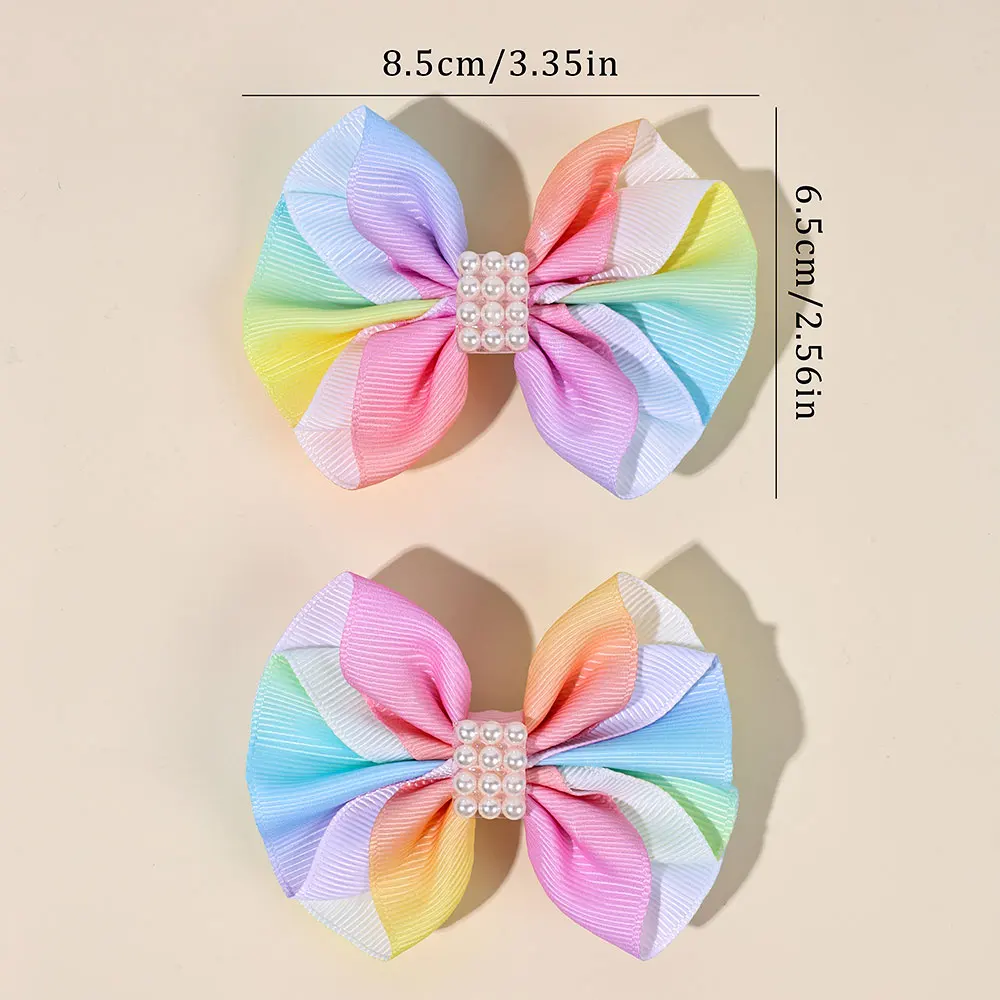 2Pcs Colorful Ribbon Bow Hair Clips Sweet Pearl Hairpins Barrettes Delicate Hairgrips Children Headwear Kids Hair Accessories