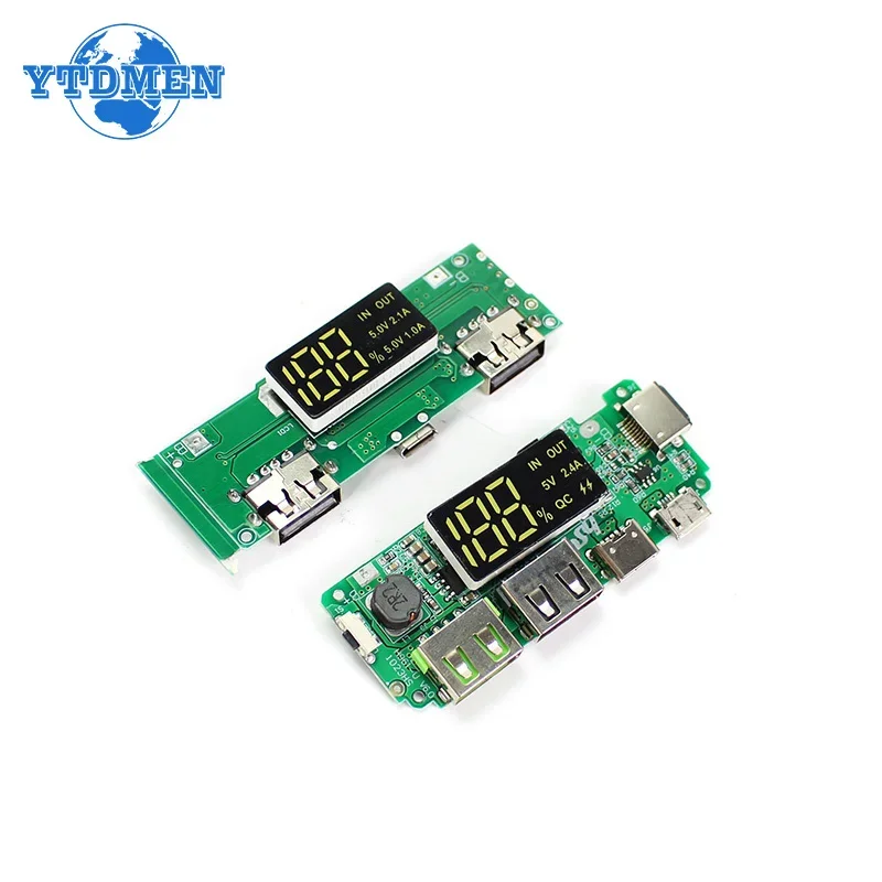 LED Dual USB 2.4A 5V Micro/Type-C USB Mobile Power Bank 18650 Charging Module Lithium Battery Charger Board Circuit Protection