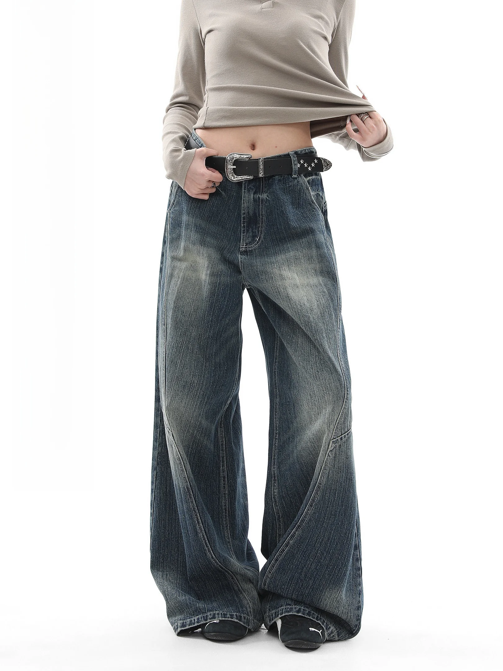 

American Retro Waed Straight Leg Jeans Women's New Sle Knife Wide Leg Pants Loose Casual Trousers Ich Mode Commute Sle ...