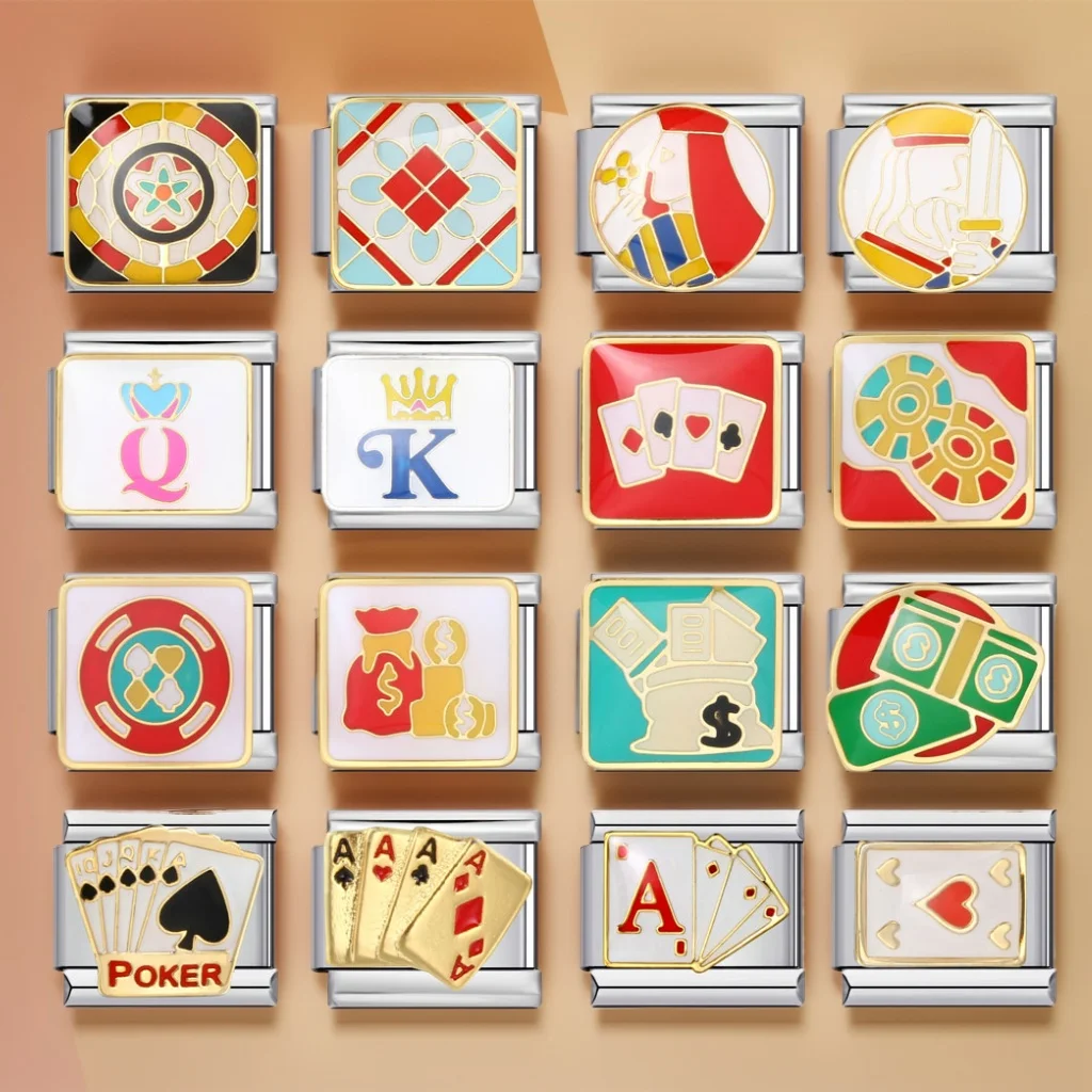 Poker A Game Dollar Casino Chip monedero corona K Q Poker insignia pulsera con dijes italianos enlace mujeres hombres cuentas de acero inoxidable joyería