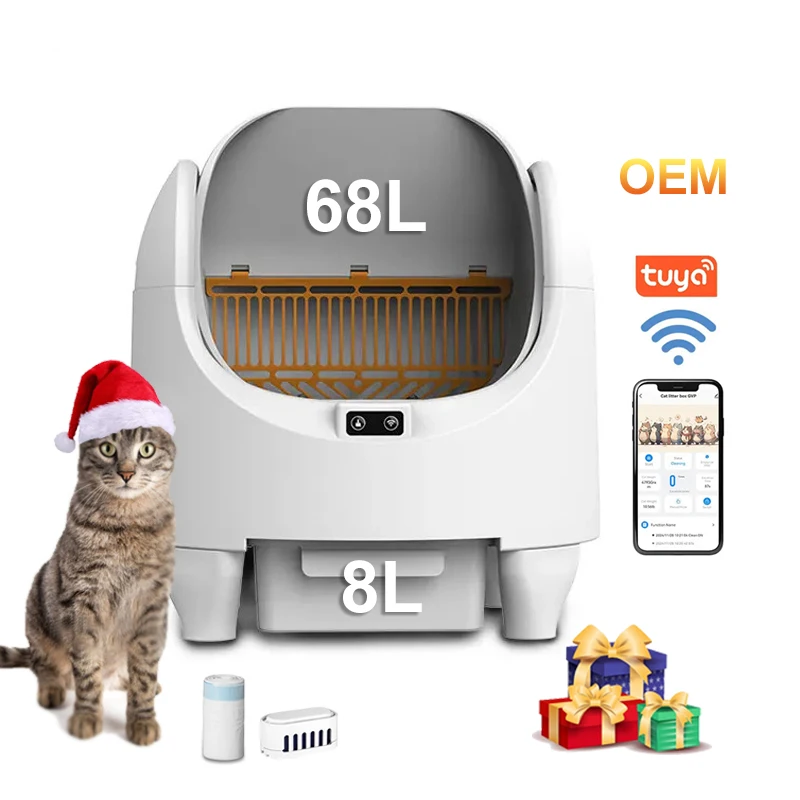 APP Control Super Automatic with Safety Sensors Quick Self Cleaning Big Open Top Smart Cat Litter Box for Multiple Cat