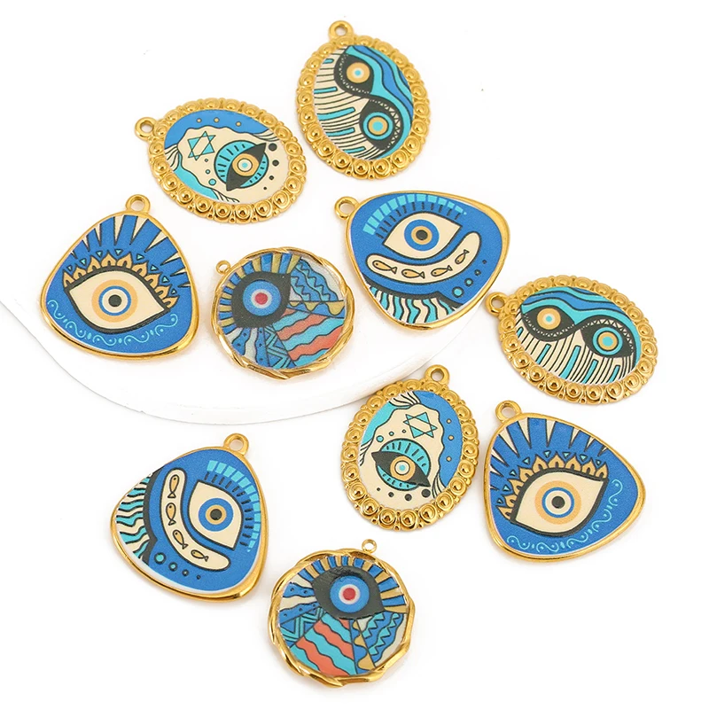 

3Pcs Stainless Steel Connector Blue Enamel Evil Eye Oval Round Charm Pendant for Jewelry Earring Making Bracelet DIY Accessories