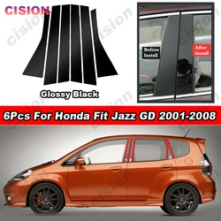 Glossy Piano Black Car Door Window Center Middle Column B C Pillars Post Panel Cover Trim PC Sticker Decal For Honda Fit Jazz GD