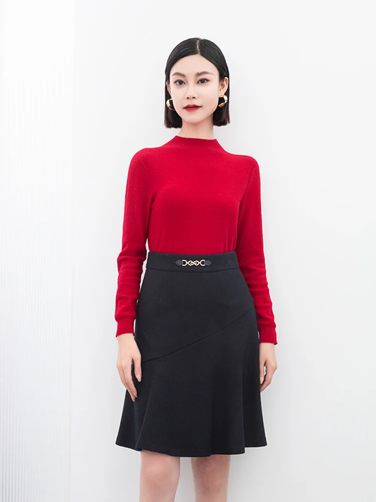 

Женский вязаный свитер imeng из смесовой шерсти, вишнево-красный, приталенный, с высоким воротником, длинными рукавами, зимний топ