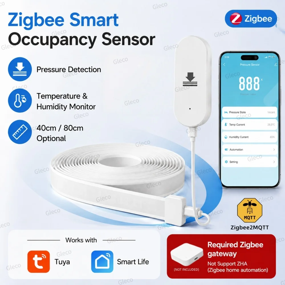 Tuya Zigbee Multifunctional Pressure Sensor With Temperature Humidity Detection Gravity Occupancy Detector For Smart life APP