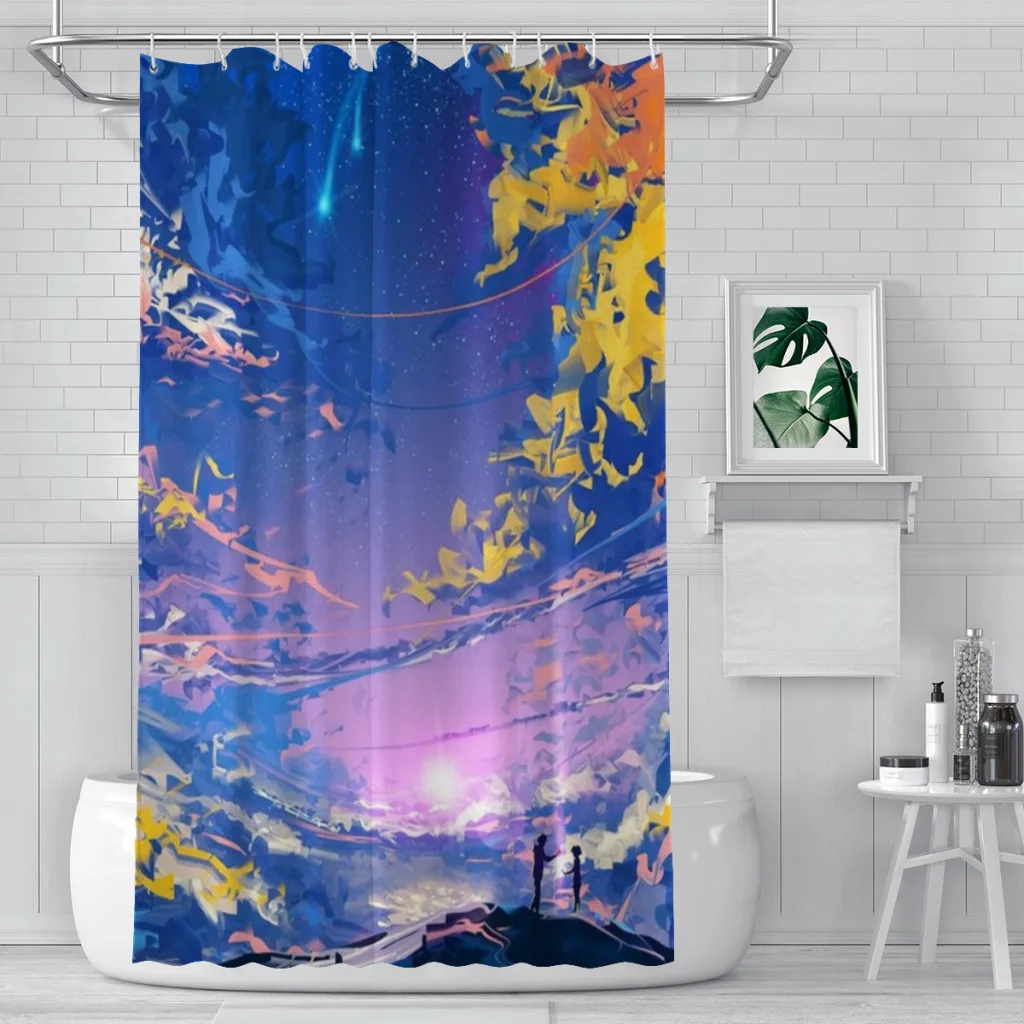 

Modern 3D Printing Starry Sky Sunset Shower Curtain Beautiful Landscape Bath Curtain With Hooks for Bathroom waterproof scenery