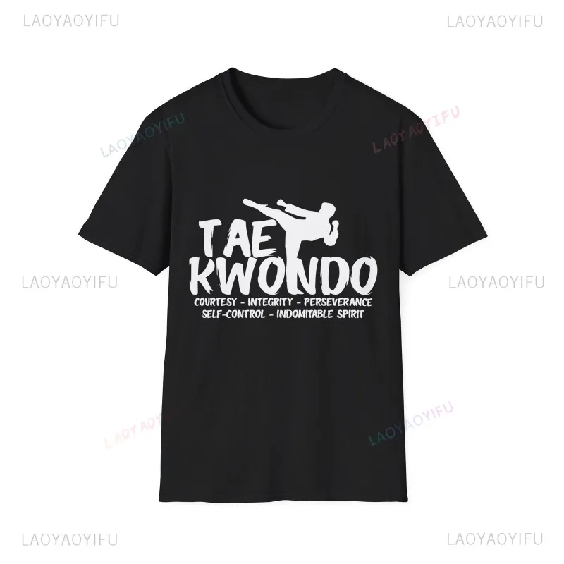 

Taekwondo and 5 Tenets Martial Arts T-Shirt Outdoor Clothing Summer Tee Slogan Streetwear Short-sleev