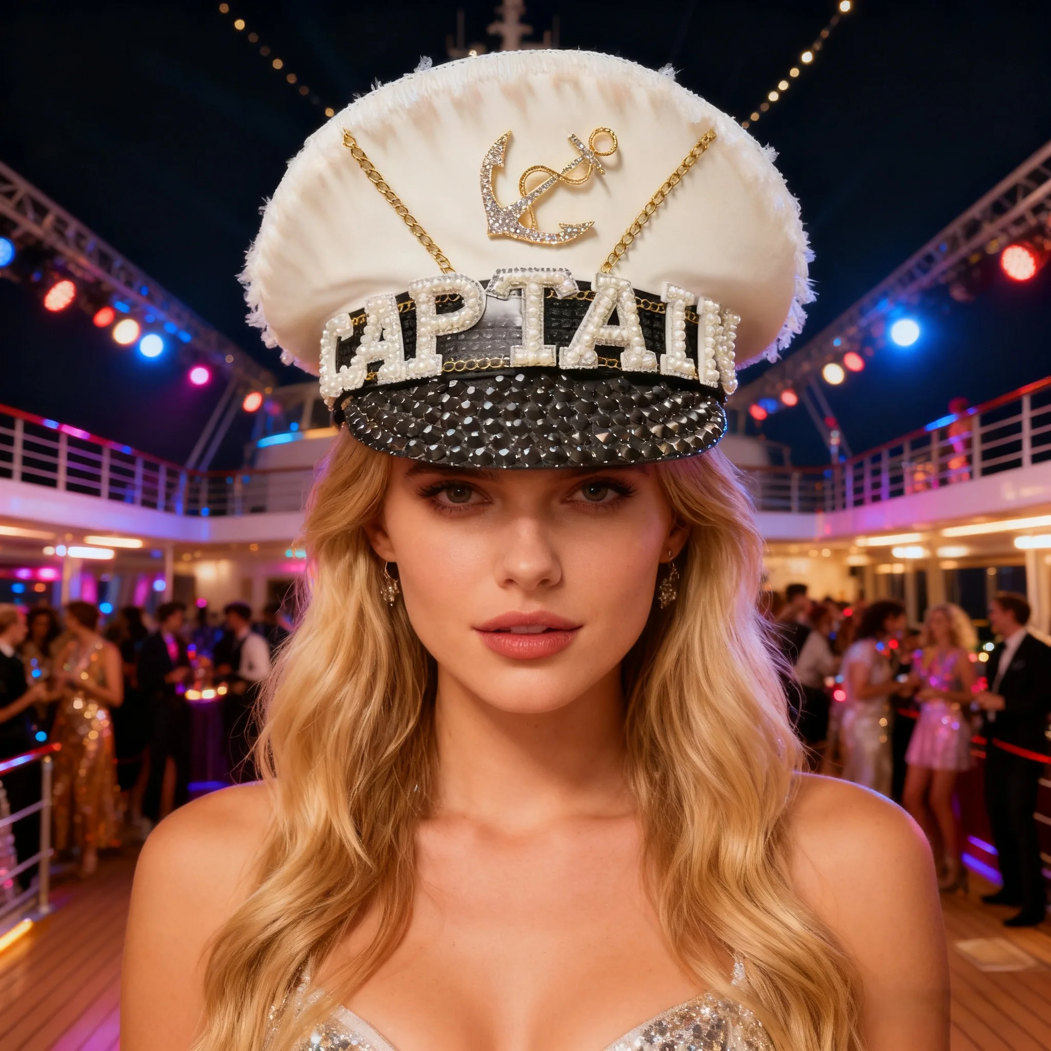 

HongLuan White Steampunk Captain Hat Rhinestone for Burning Man Festival Woman - Rave Festivals Accessories ＆ Party Caps for Man