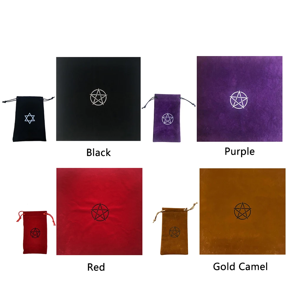 Velvet Altar Tarot Cloth with Bag Pagan Altar Cloth 50x50cm Pentagrams Board Game Mat Home Table Decoration