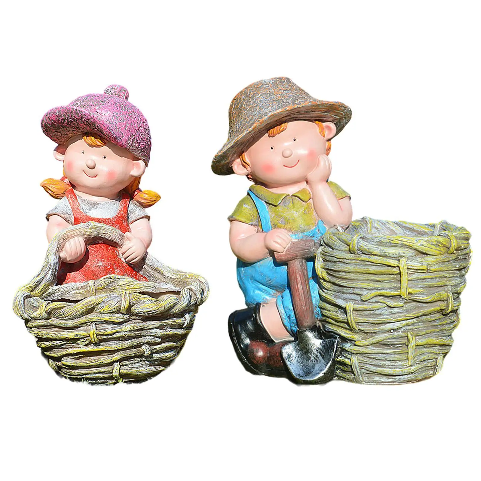 Garden Statue Flower Pot Decorative Figurine Desktop Ornament Small Flowerpot for Balcony Shelf Yard Indoor Outdoor Bookshelf