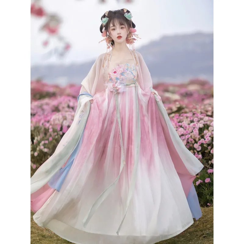 

Hanfu Dress Women Chinese Vintage Gradient Pink Embroidered Hanfu Dress Female Halloween Cosplay Costume Birthday Party Outfit09