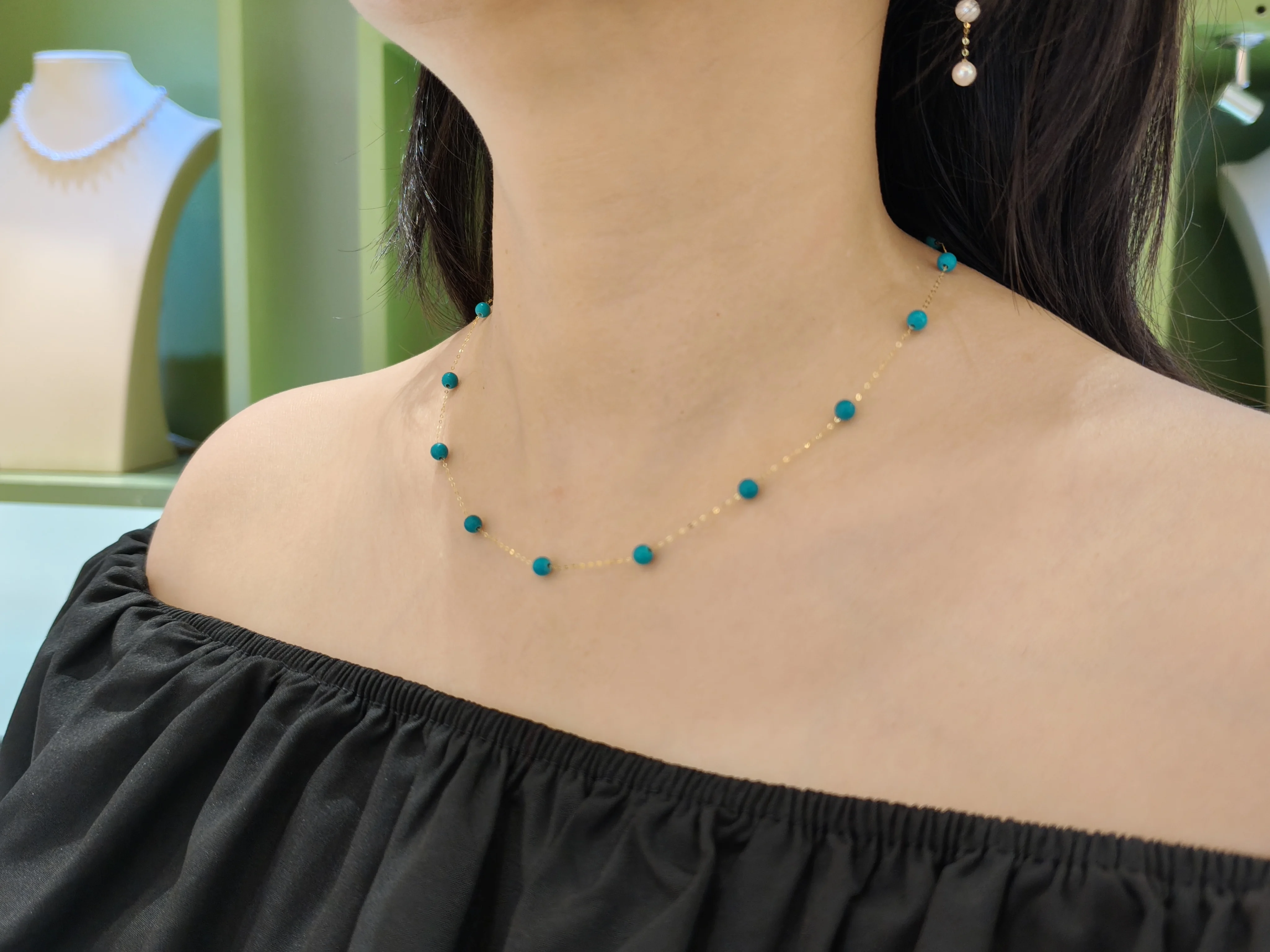 Natural Turquoise 18K Yellow Gold Necklace Au750 Original Design Fashionable Versatile Light Luxury Gift for Womenx10016