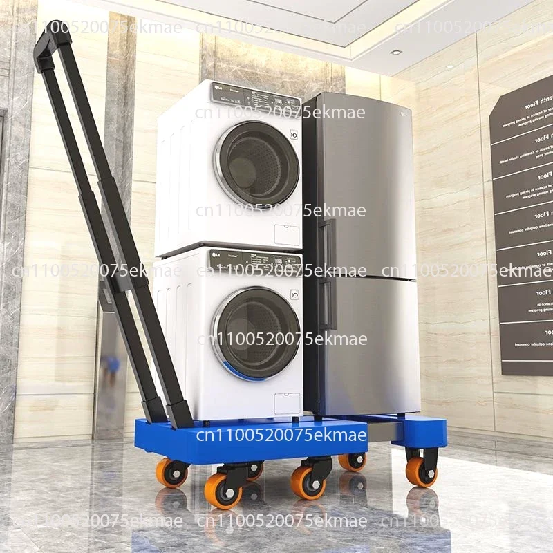 Telescopic Handle Folding Platform Truck, 6-Wheel Quiet Hand Cart for Moving Goods & Express Delivery
