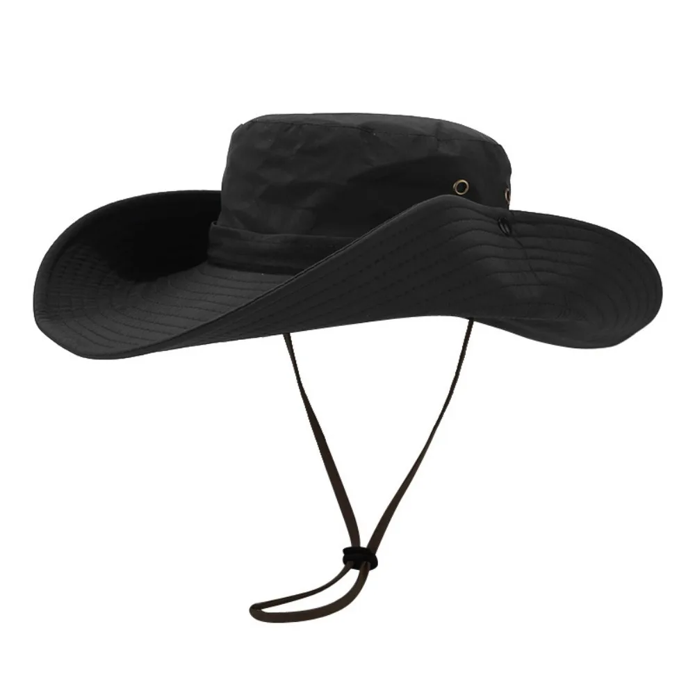 

Fashion Quick-dry Hiking Fisherman Hat UV Protection Sunscreen Drawstring Sun Hat Sunshade Big Brim Men Bucket Cap Travel