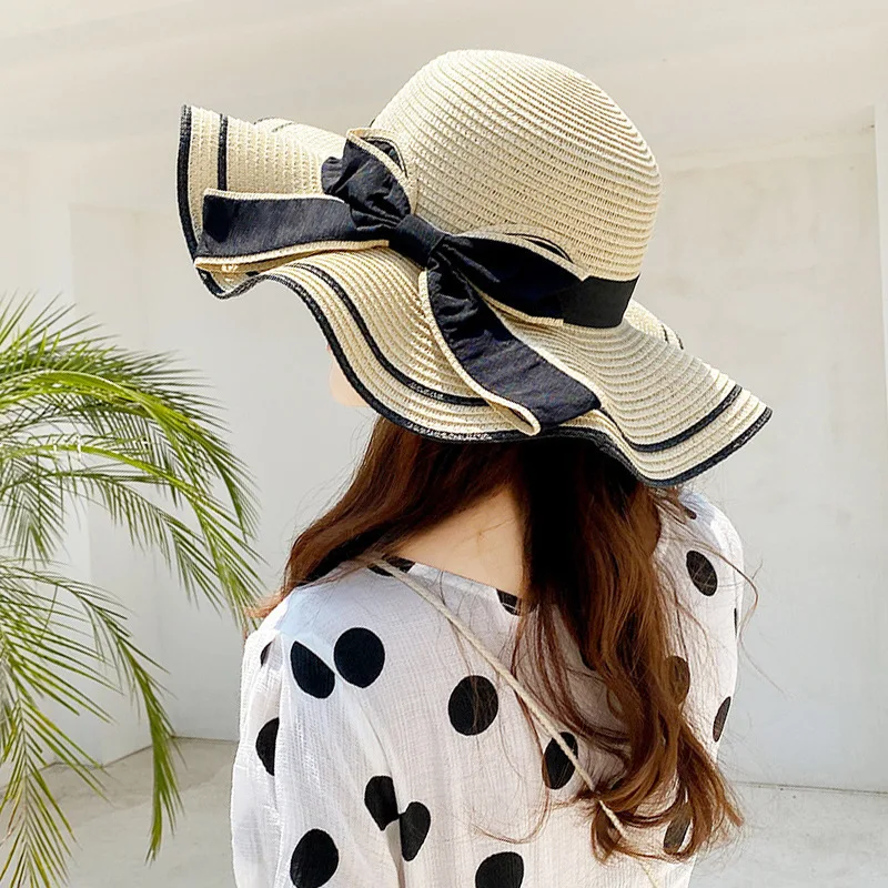 Summer Hat Women Boater Beach Hat Wide Side Female Casual Panama Hat Lady Classic Flat Bowknot Straw Sun Hat