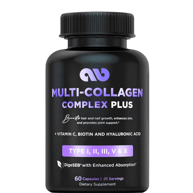 Multi colágeno Plus-biotina, ácido hialurónico, vitamina C, suplemento de apoyo para el crecimiento del cabello, complejo de belleza para la piel y las uñas