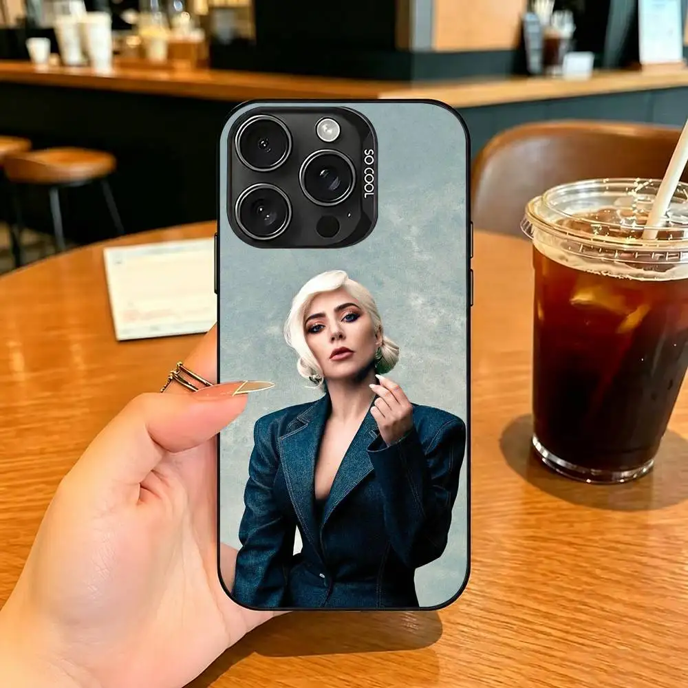 Pop singer L-Lady GagaG Phone Case For iPhone 17,16,15,14,13,12Plus Pro Max, gloss Black Plated Inside Cover