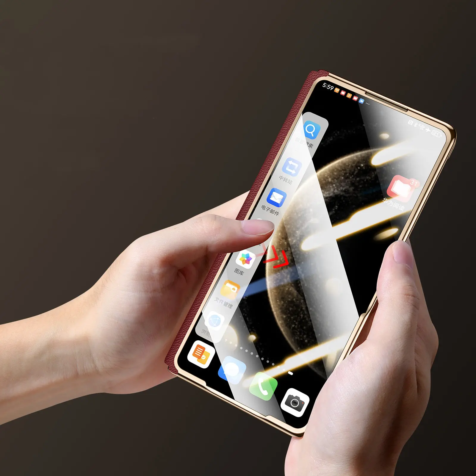 

Роскошный чехол на петлях из натуральной яловой кожи для Honor Magic V5, стеклянная пленка