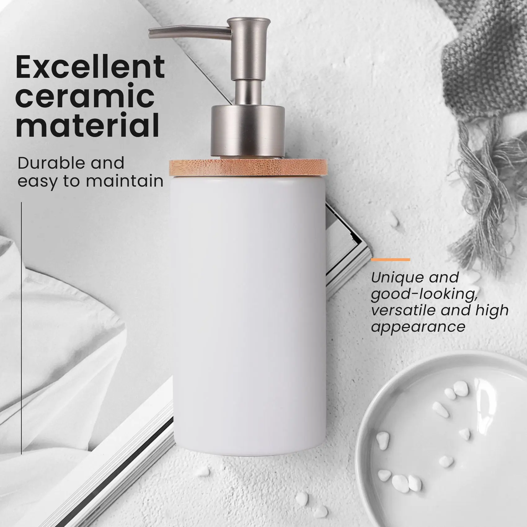 400ml sabão cerâmico dispensador, estilo nórdico, loção dispensador, para cozinha e banheiro