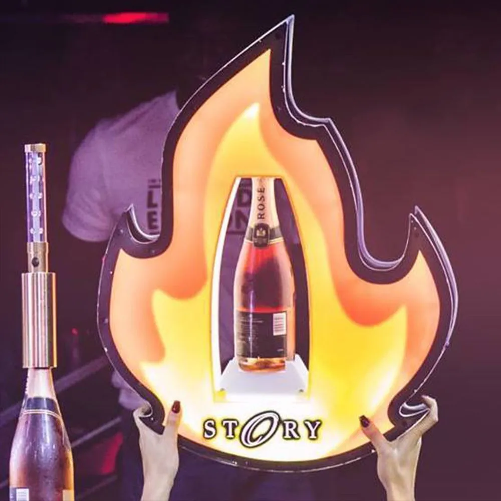 Customized Logo LED Fire Champagne Glorifier Display VIP Flame Glowing Bar Wine Bottle Presenter For NightClub Party Lounge