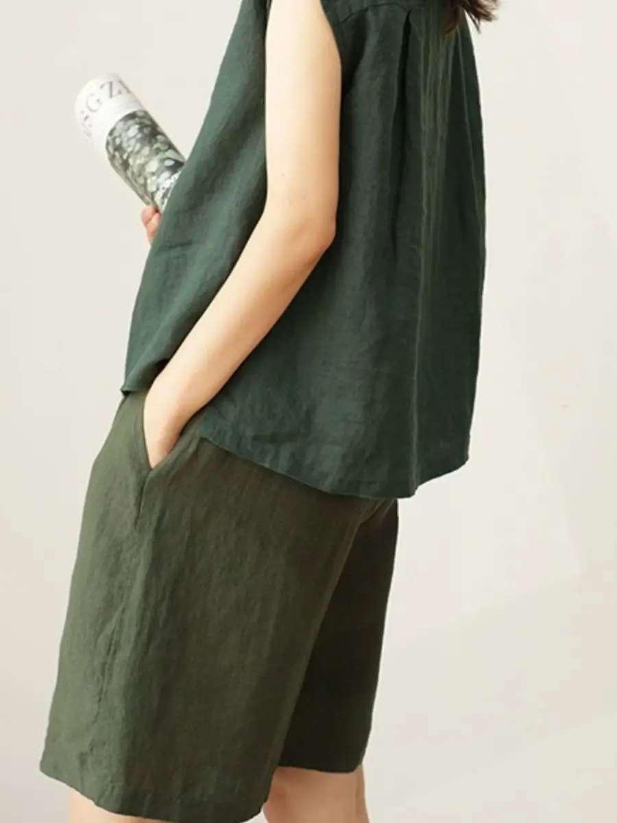 ゆったりとした綿麻のスウェットシャツ、女性用夏物薄手トップス、ボタンデザイン、無地、通勤、カジュアルなスウェットシャツ