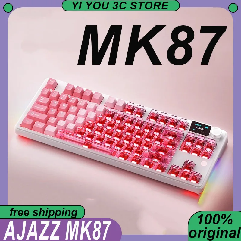 

AJAZZ MK87 Wireless Tri-mode Mechanical Keyboard with TFT Screen Gasket 10000mAh RGB 87Keys Hot Swap PC Esports Gaming Keyboards