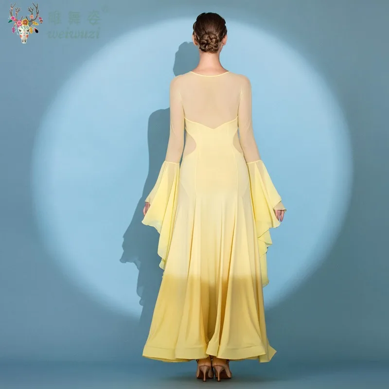 Ballroom Dance Performance Costume for Women Waltz Dance Hall Competition Dress  Exquisite Flying Long Sleeve Chiffon Dresses