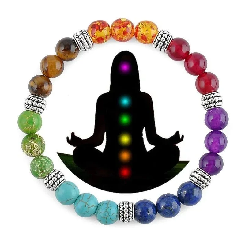 7 Chakra Colorful Beads Bracelet Natural Stone Black Rope Braided Yoga Reiki Healing Balance Bracelets & Bangles Meditation Gift