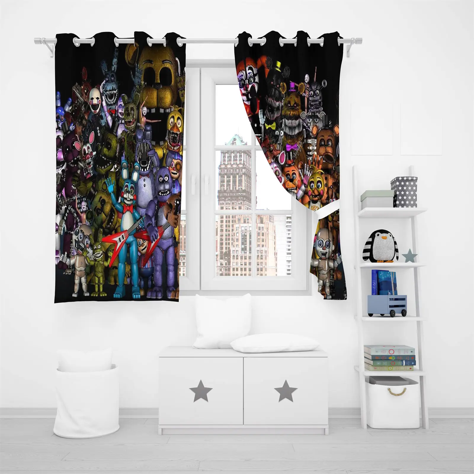 Five Nights at Freddy's Game Home Decor kitchen living room  Bedroom Blackout Curtains 100% polyester Perforated  Balcony Screen