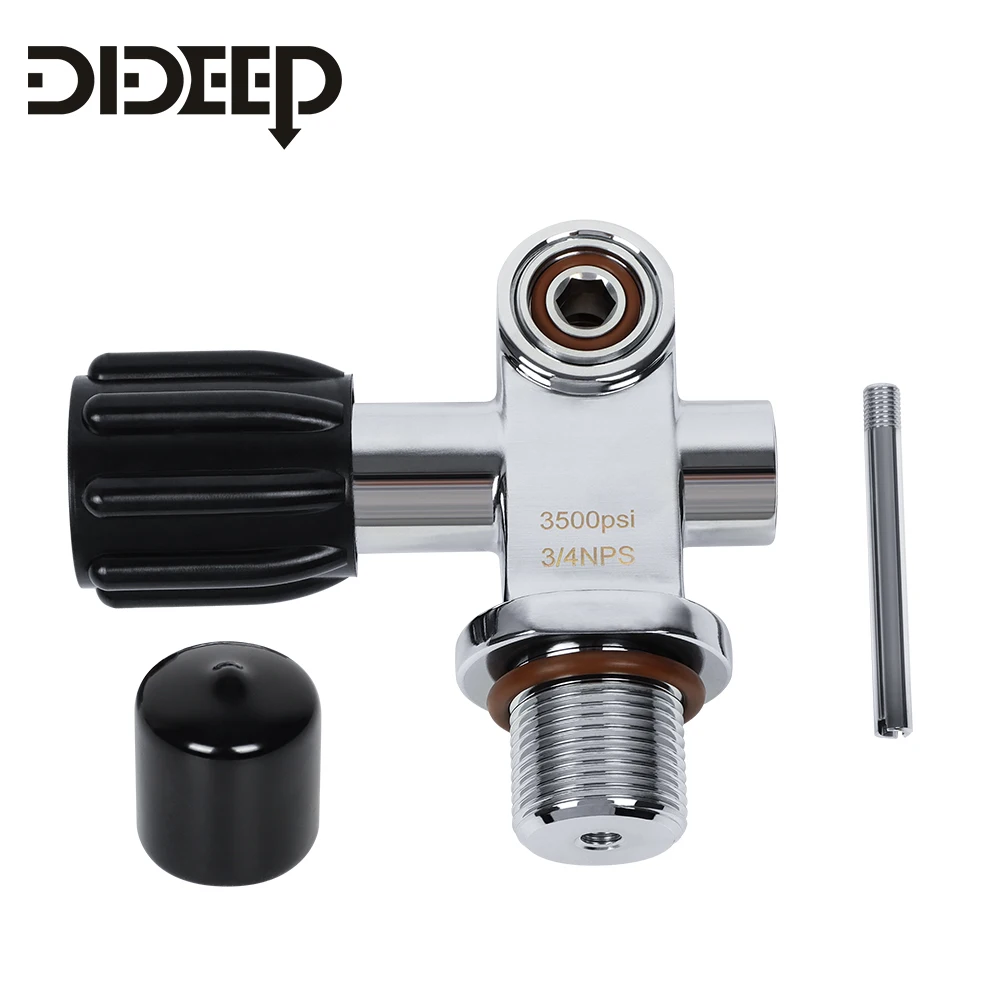 DIDEEP 3500Psi Scuba Diving Tank Valve, High Pressure DIN and YOKE 3/4-14NPSM Thread Valve, Diving Cylinder Accessories
