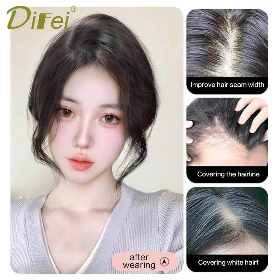 Synthetic Fring Bangs Wig Piece High Skull Top Natural Forehead Fluffiness Increased Hair Volume Invisible Top Of Head Hair Patc