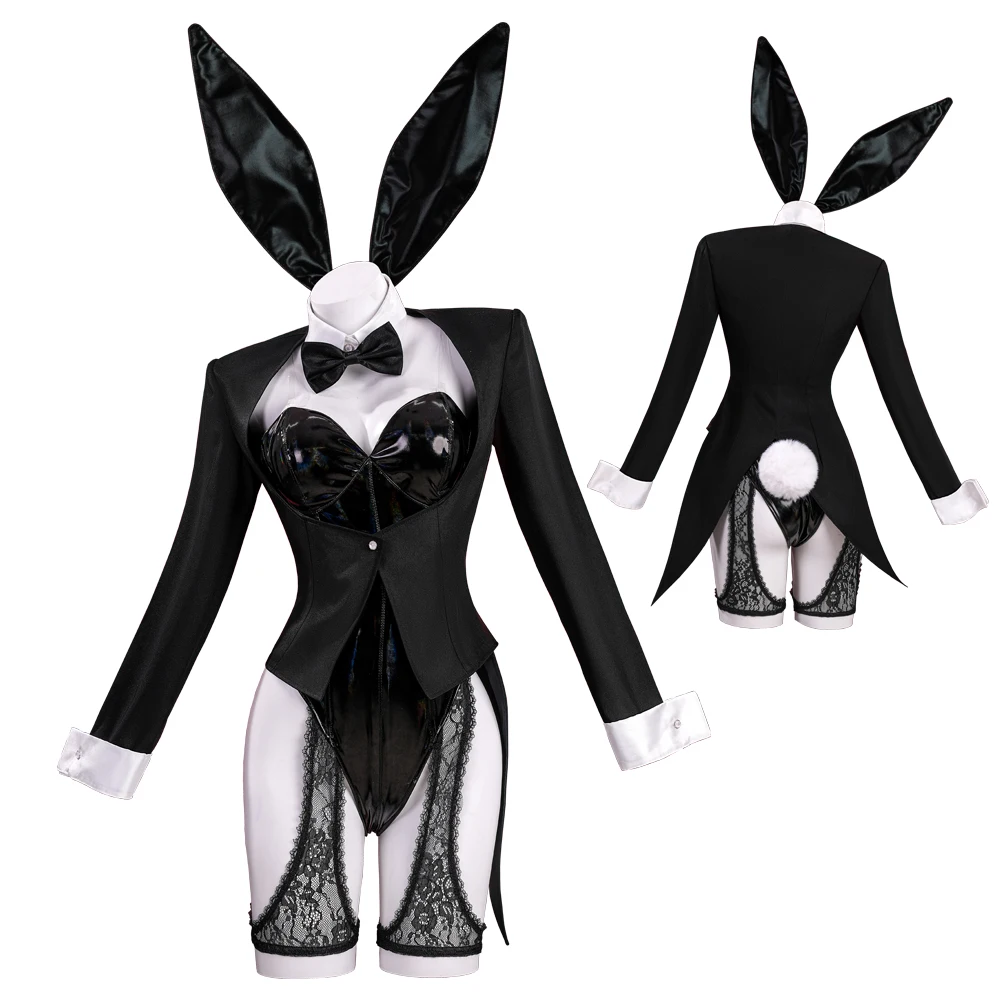 

My Dress Up Darling Anime Marin Kitagawa Cosplay Costume Black Leather Bunny Girls Uniform Jumpsuit Tails Halloween Party Outfit