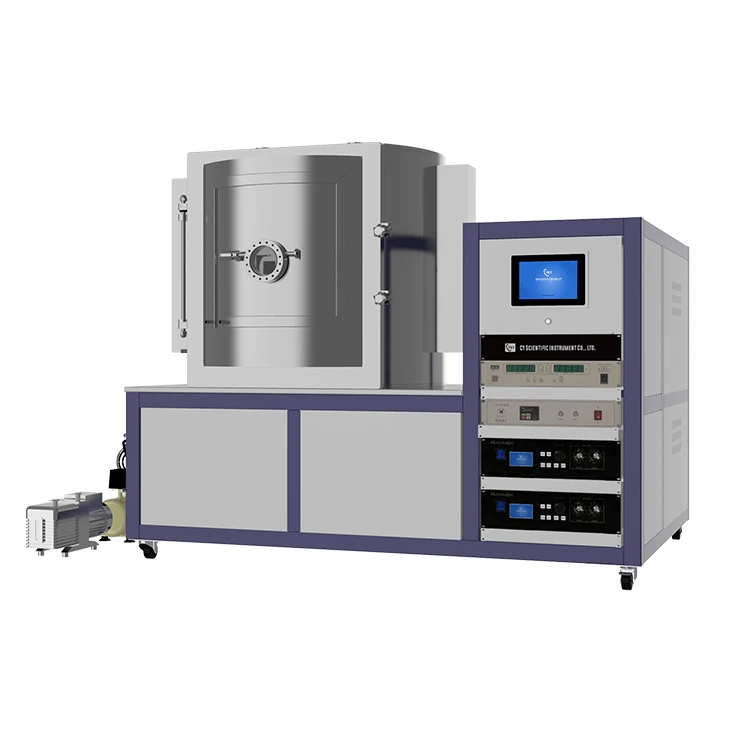 Horizontal high vacuum three-target magnetron sputtering coater for alloy thin films