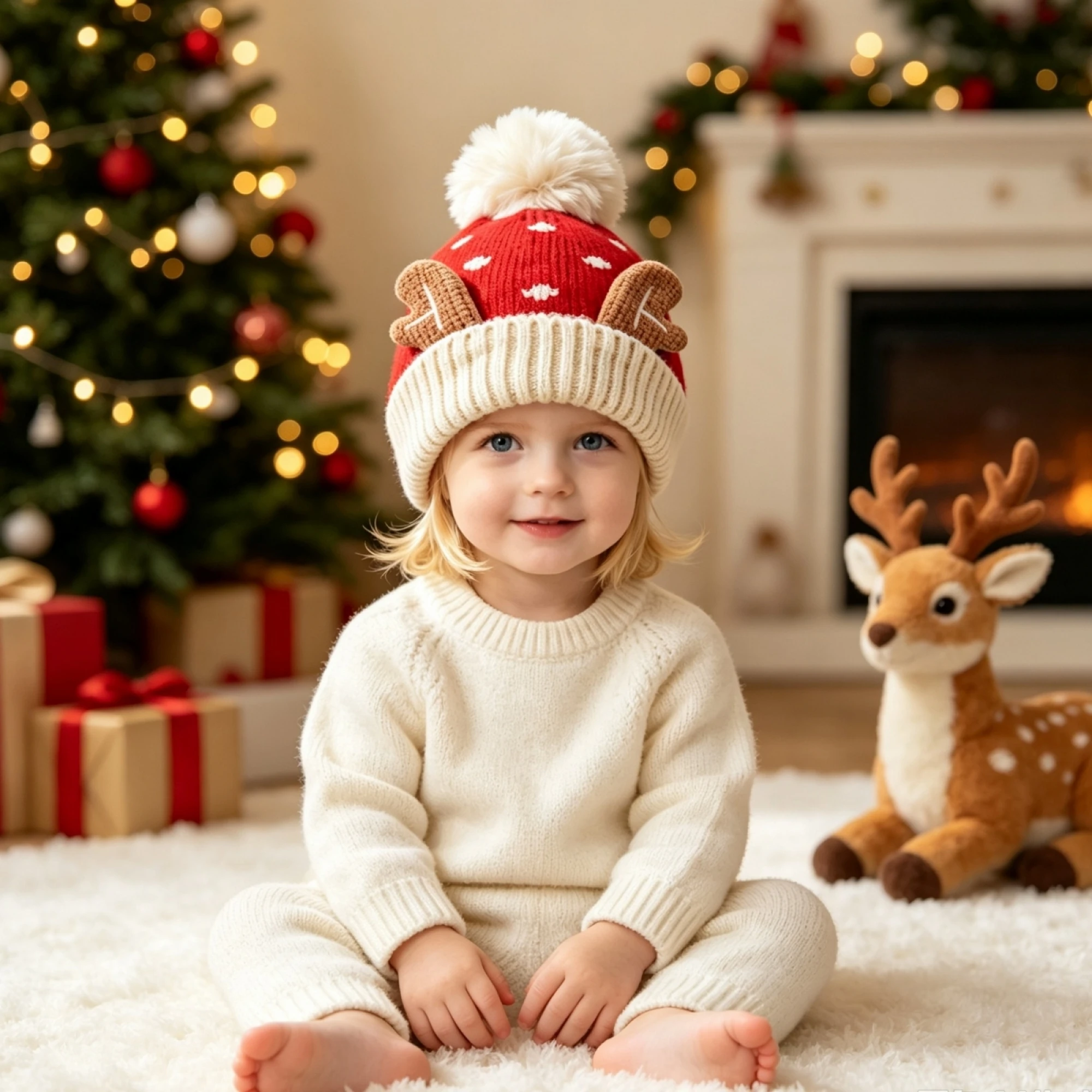 Kids' Reindeer & Snowflake Knit Hat — product detail 2