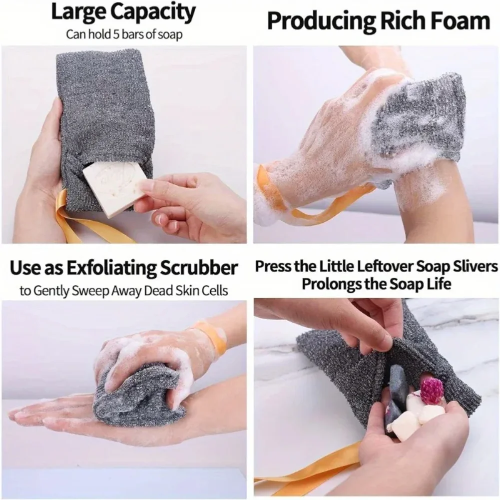 5PCS Soap Bags, Gentle and Rough, Soap Holder, Soap Exfoliating Bag, Body Wash for Bathing