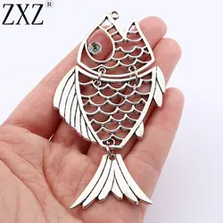 ZXZ 2pcs Tibetan Silver Large Filigree Fish Charms Pendants For Necklace Jewelry Making Findings 97x50mm