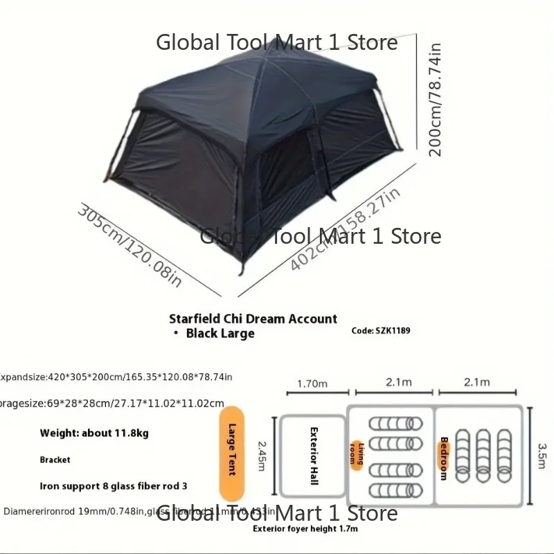 Tent outdoor camping overnight two-bedroom port-able thickened field awning camping equipment family gathering