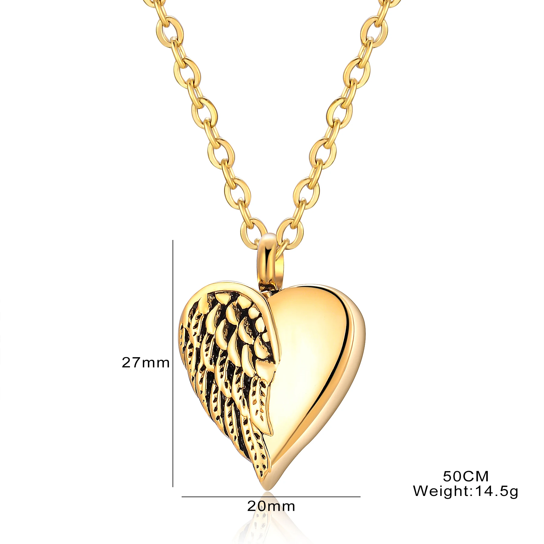 Customized Stainless Steel Angel Wing Hold Heart Cremation Urn Necklace Keepsake Memorial Jewelry For Ash