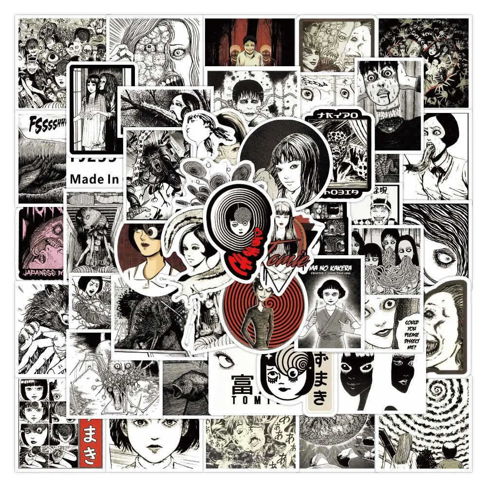 Paquete de 50 Pegatinas de Manga de Terror de Junji Ito, Calcomanías de Personajes de Tomie Uzumaki, Pegatinas Doradas de Recuerdos
