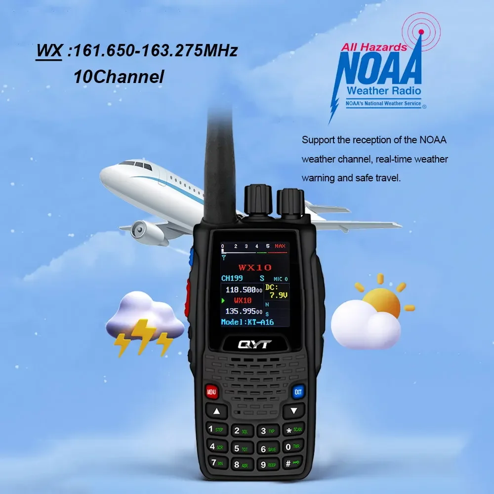 إرسال الفرقة الهوائية اسلكية تخاطب Tx108.000-136.999MHz Rx108.0000-136.999MHz 6W 200Ch W/10 NOAA قنوات توقعات الطقس KT-A16