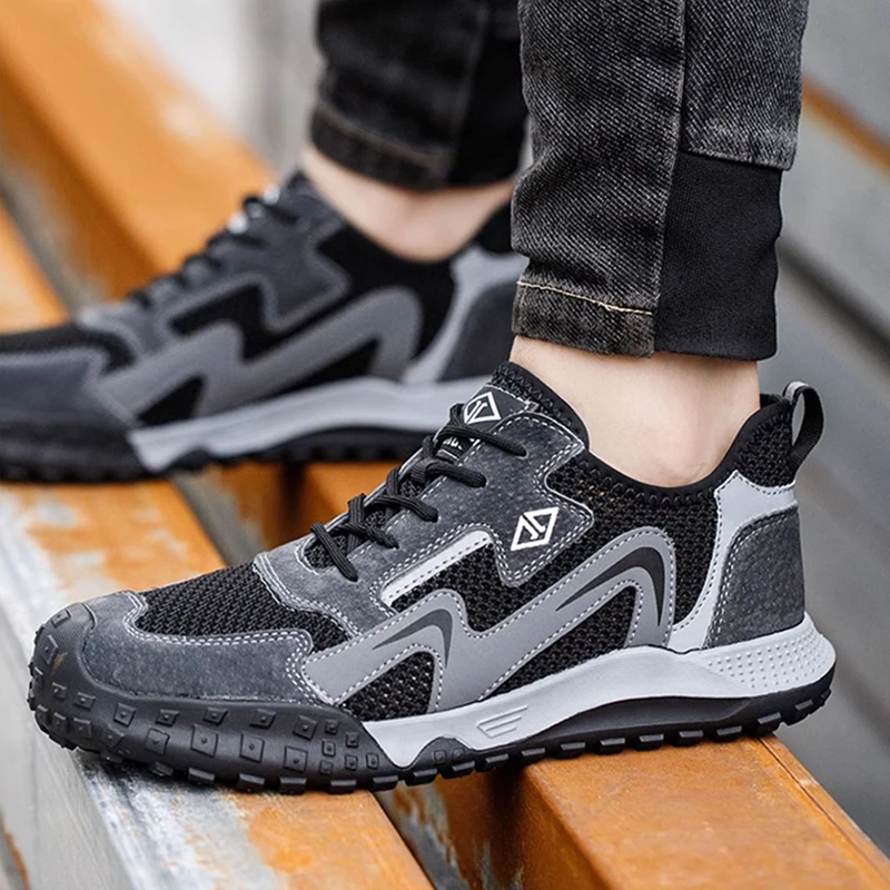 

Мужская мода, дышащие стальные носки, обувь с воздушной сеткой, летние рабочие кроссовки, рабочие защитные ботинки, инструменты, защитная обувь