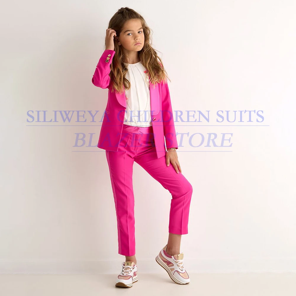 

Solid Color Children's Girls Sets Suits One Button Shawl Lapel 2 Piece Jacket With Pants Outfits Formal School Outfits Clothing